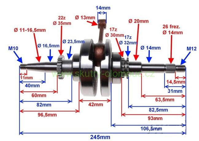 Kliková hřídel 4T 50 ccm 22 zubů - 139QMB/QMA